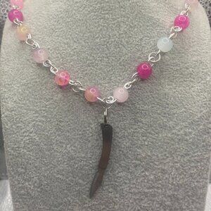 Witch B*tch Multi Shade Pink Glass Bead Pocket Knife Necklace